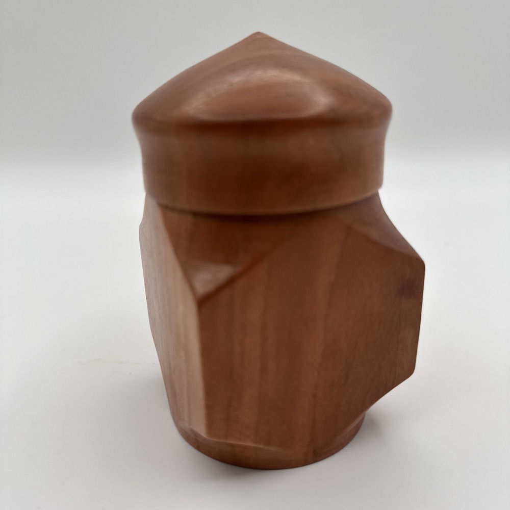 Vintage Turned Teak Wood Tobacco Jar Canister Apothecary Storage Box w/ Lid 4.5"